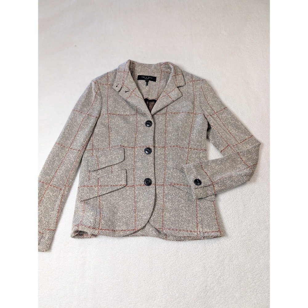 Rag &‎ Bone Gray Herringbone Windowpane Blazer Jacket Size 00 Womens Tailored